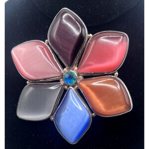 Huge Sajen Sterling Silver Multi-colored Irridescent Pearl Brooch Pendant 74 Gms